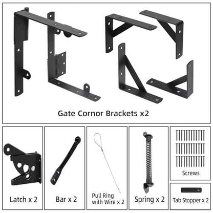 Fence Gate Kit Gate Hardware, 2 Set Anti Sag Gate Kit Gate Frame Cornor Brackets Kit with Self Closing Gate Springs Hings Latchs for Outdoor Garden Backyard Wooden Fence Deck Porch Gate