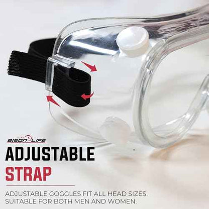 BISON LIFE Clear Anti-Fog Safety Goggles, Chemical Splash Resistant, Adjustable Strap, Anti-Scratch Eye Protection Glasses