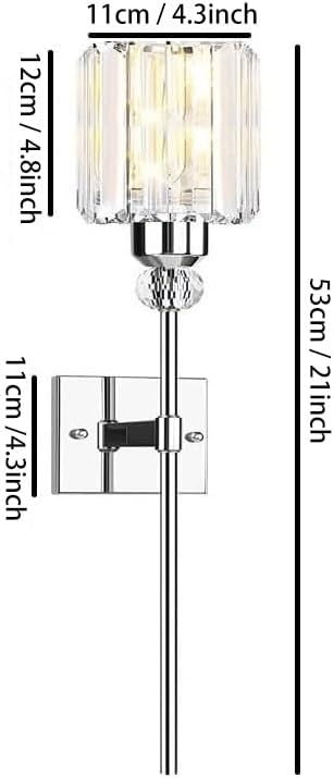 Modern Wall Sconces Lighting Battery Operated Set of 2,No Wiring Rechargeable Wall Lights Fixture with Wireless Remote,Clear Glass Long Wall Lamp Silver for Bedroom Bathroom Living Room Vanity Light