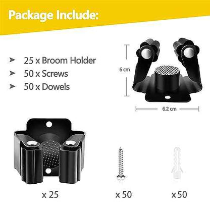 Verdenu 25 Pack Broom Holder Wall Mount, Mop and Broom Holder Wall Mount, Stainless Steel Command Mop Holder with Screws, Garden Tool Storage Organizer for Kitchen, Home, Bathroom, Garage, Black