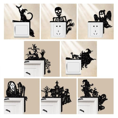 Removable 8 Pack Creative Halloween Switch Decal - Black Ghost Skeleton Witch Door Frame Wall Decorative Art Murals for Living Room Bedroom Bathroom Kitchen Light Switch Decor