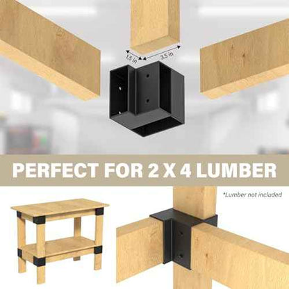 Set of 8 Heavy Duty Workbench Bracket Kit ? 3-Way Right Angle Steel Corner Brackets with Screws for 2x4 (Actual 1.5"x3.5") Wood, Ideal for DIY Garage Workbench, Table Legs, Shelving, and Work Table.