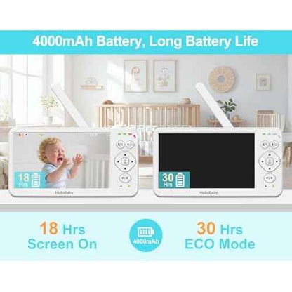 HelloBaby Baby Monitor with Camera and Audio, Large 6'' Video Baby Monitor No WiFi,30-Hour Long Battery, 320¡Æ Pan-Tilt Camera with 2X Zoom, Night Vision, 2-Way Talk,ECO,1000ft, Portable, 150 Languages