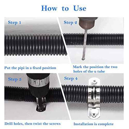 AKIHISA Pipe Clamps, 10 Pcs U Tube Strap Clamp, 304 Stainless Steel 2 Hole Pipe Bracket, ID 7/9Inch(20mm)