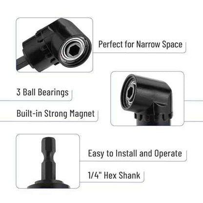 Bates- Socket Adapter Extension Set with Right Angle Drill Attachment, 4 pcs, 1/2" 1/4" 3/8" Impact Socket Adapter Set, 105 Degree Right Angle Drill Adapter, Screwdriver Drill Bit Set