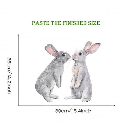 Two Little Bunnies Wall Stickers, sacinora Cute Rabbit Animal Wall Decals Removable Vinyl Peel and Stick for Nursery Kids Baby Living Room Bedroom Children's Room Playroom Art Decorations