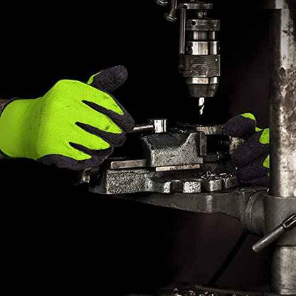 Evridwear Crinkle Latex Rubber Hand Coated Safety Work Gloves for Men Women General Multi Use Construction Warehouse Gardening Assembly Landscaping (9/L, Green- 12Pair)