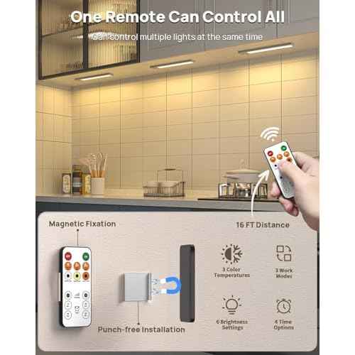 Under Cabinet Lighting with Remote Control,2500mAh USB Rechargeable Motion Sensor Light Indoor,350 Lumen LED Closet Lights,3 Color Temps Wireless Under Counter Lights for Kitchen,Pantry, Stair, 4 Pack