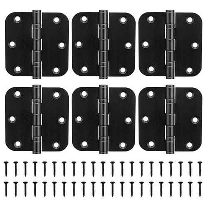 KOLET Ball Bearing Door Hinges, 3.5 Inches Black Door Hinges, 5/8'' Radius Corner Heavy Duty Stainless Steel Hinges, Smooth and Quiet, Non Removable Pin, Matte Black, 6 Pack