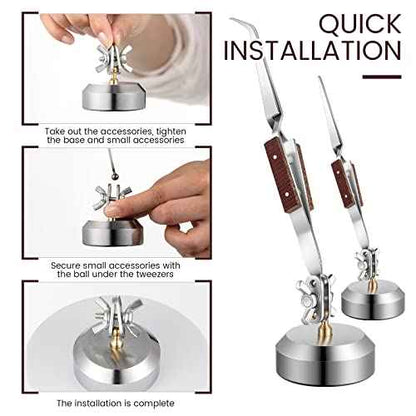 5 Pcs Soldering Tweezers Set 3 Pcs Cross Lock Solder Tweezer 2 Pcs Jewelry Third Hand Tools with Base 360¡Æ Rotation for Jewelry Making, Welding, Repairing