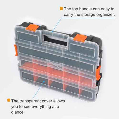 HARFINGTON Single Side Tool Organizer 14.8"x11.4"x2.6" 17-Compartment Hardware Storage Box with Removable Plastic Dividers for Screws Nuts Nails Bolts