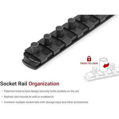 TEKTON 3/8 Inch Drive 3-Rail Socket Organizer Set, Black (45-Tool) | OST16245 | Made in USA