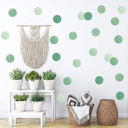 120 Pcs Self-Adhesive Minimalist Gradient Green Dots Wall Stickers - 10 Sheets Tri-Tone Green Dot Vinyl Wall Decals for Living Room, Yoga Studio, Office, Home Decor (Style E)