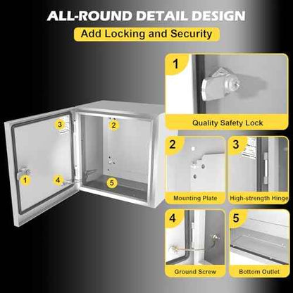 Electrical Junction Box, 12"x10"x8" NEMA Steel Enclosure P66 Waterproof & Dustproof Outdoor/Indoor Electrical Project Box with Mounting Plate