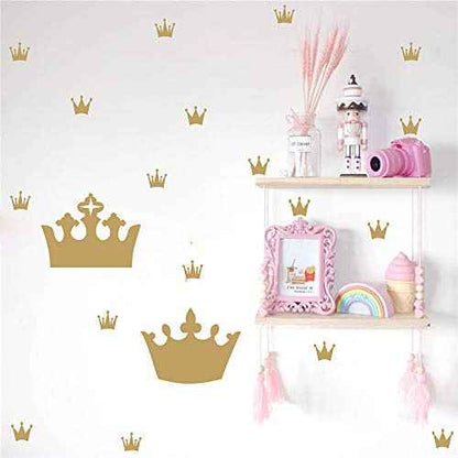 Crown Wall Decals for Girls Bedroom Kids Room Decals Nursery Wall Decal, Princess Crowns Wall Stickers, Crown in The Walls Removable Peel and Stick Metallic Vinyl Sticker