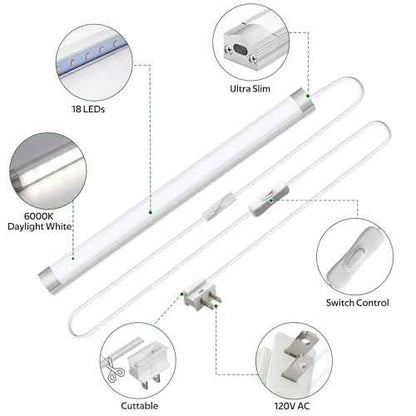AIBOO Under Cabinet Lighting, Dimmable 12 inch Under Counter Lights, 120V Plug in & Hardwired, Linkable LED Closet Lights for Kitchen, Shelf, Workbench, Desk,Cupboard,Garage (6 PCS),Cold White 6000K