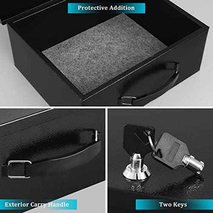 Dalmbox Portable Metal Safe Box with Key Lock - Fire Resistant Storage for Documents, Car, Home and Outside - X Large 13.2"x 11"x 5.1" Black Box