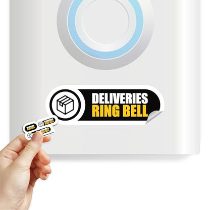 Tiny Deliveries Ring Bell Sign for Delivery Driver | All Deliveries Ring Doorbell | Tiny 3 Sizes Perfect for Video Doorbell | Matte Waterproof Sticker