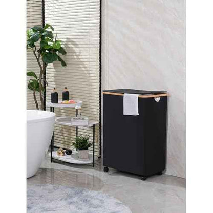 efluky Double Laundry Hamper with Wheels, Divided Laundry Hamper with Removable Bags, 2 Section Dirty Clothes Basket with Handles for Bathroom, Bedroom & Laundry Room, 160L Dark Black