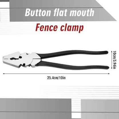 10'' Button Fence Pliers for Bending Cutting and Gripping Flat Nose Wire Cutter Plier for Construction and Wire Fencing Resists Rust and Corrosion
