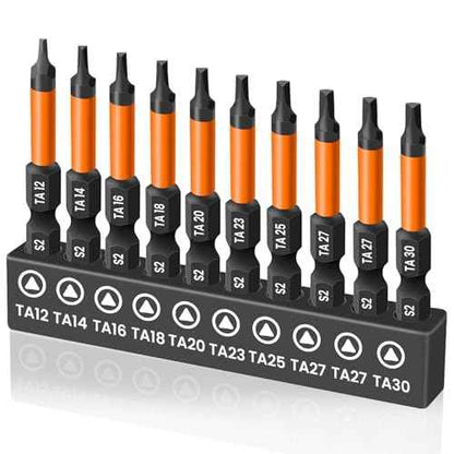 10 Pieces Triangle Screwdriver Set, 2 inch /50 mm Long Magnetic Triangle Screwdriver Bits Set, 1/4 Inch Hex Shank Triangle Bit Set, S2 Steel Triangle Head Drill Bit for Impact Driver, TA12-TA30