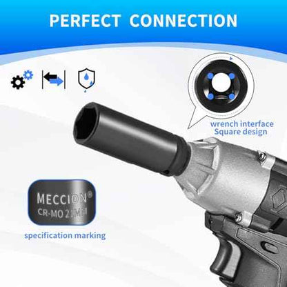 Meccion 1/2 Inch Drive Impact Socket 14mm Metric, 6 Point Cr-Mo Deep Impact Socket, 78mm Length