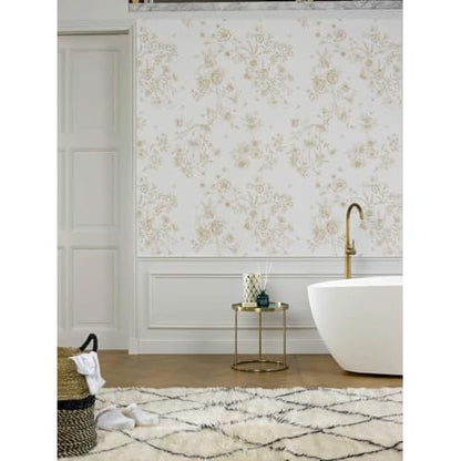 LiKiLiKi 17.3"x118" Peel and Stick Wallpaper Beige and Brown Flowers Leaves Butterfly Floral Wallpaper Self Adhesive Removable Waterproof Contact Paper for Bedroom Bathroom Cabinets Vinyl Roll