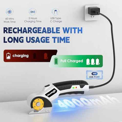 Electric Box Cutter for Cardboard, 4.2V Cordless Electric Scissors up to 1/4¡±, Cordless Cardboard Cutter with 2 Titanium Blades, with Safety Lock & LED, for Fabric, Leather, Plastic, Carpet