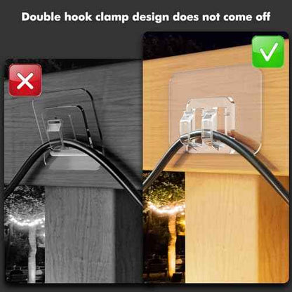 Hooks for Outdoor String Lights - 300 Pack with Adhesive Strips - No Damage, No Tools, No Holes, Waterproof and UV-Resistant, Perfect for Christmas and Patio Decor