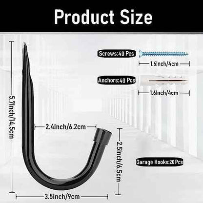 Garage Hook, 20Pcs Wall Mount Utility Hooks, 3.5Inch Heavy Duty Storage J Hanger