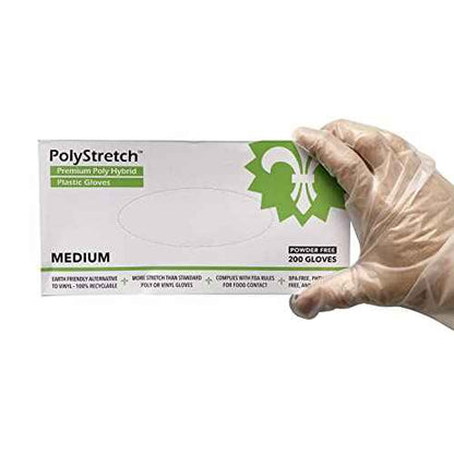 KingSeal 2000 Count PolyStretch TPE Poly Hybrid Disposable Gloves, Powder-Free, Vinyl Glove Substitute, Size Medium - 10 Boxes x 200 Gloves