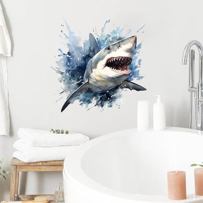 20.1'' x 19.7'' Shark Wall Stickers for Nursery Sea Animals Wall Stickers for Kid Boy Baby Room Stickers Peel and Stick Wall Art Home Decor Living Room Bedroom Bathroom