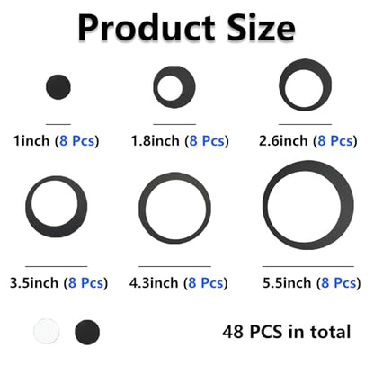 48Pcs Mirror Stickers, Acrylic Circle Wall Stickers Removable DIY Self-Adhesive Hollow Art Mural Wall Decals for Home Office Living Room Bedroom Bathroom Kitchen Decor(Silver, Black)