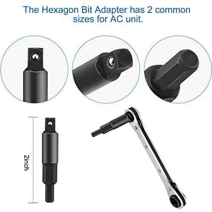 WADEO Hvac Service Wrench, 3/8¡± to 1/4¡±, 5/16'' x 1/4'' Refrigeration Service Wrench with Hex Bit Adapter for Air Conditioning, Refrigeration Equipment Repair