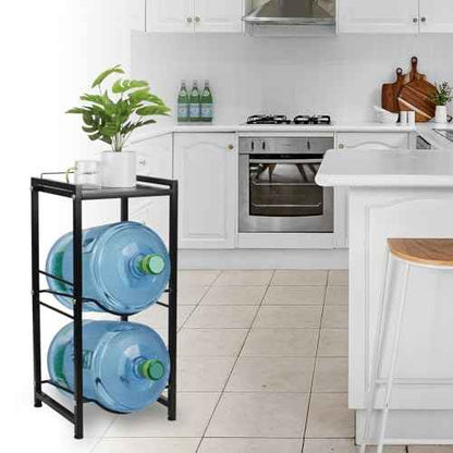 5 Gallon Water Jug Holder with Top Storage Shelve, 3 Tier Detachable Water Bottle Holder Water Cooler Jug Storage Rack, Heavy Duty Water Jug Stand Organizer for Kitchen Home Office, Black