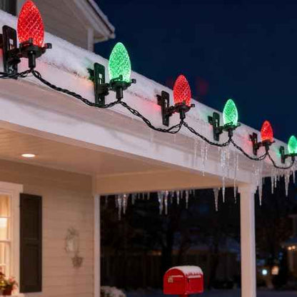 TW SHINE C9 Christmas Lights, 100 LED 66 FT Christmas String Lights Outdoor with 100 Spring Clips and Timer, Waterproof Connectable for Indoor Yard Xmas Tree House Decorations (Red & Green)