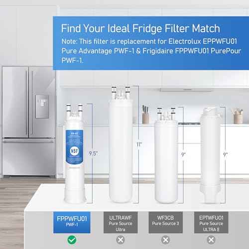FPPWFU01 PurePour PWF-1 Water Filter Replacement, Compatible with Frigidaire FPPWFU01 PurePour PWF-1, Frigidaire FPRU19F8WF, PRFC2383AF, PRFG2383AF, PRFS2883AF, PRSC2222AF, 4 Pack