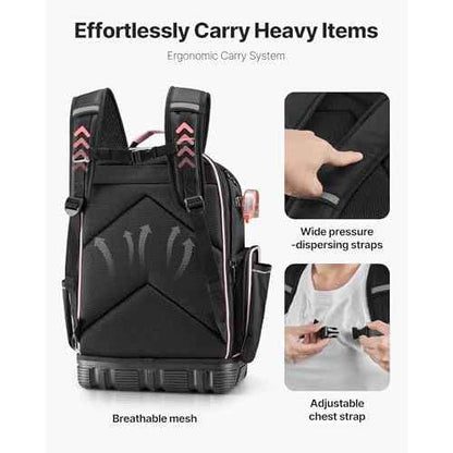 VEVOR Tool Backpack, 56 Pockets, Heavy-duty Tools Storage Organizer Work Bags Backpack with Laptop Compartment & Molded Base, Electrician Jobsite Backpack for Electrician, Repairman, and HVAC Techs