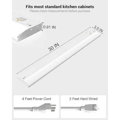 30 Inch LED Under Cabinet Light, Plug in Kitchen Lighting, 3CCT Selectable (3000K/4000K/5000K), CRI94 High Color Accuracy, Linkable, Slim Design, Matte White