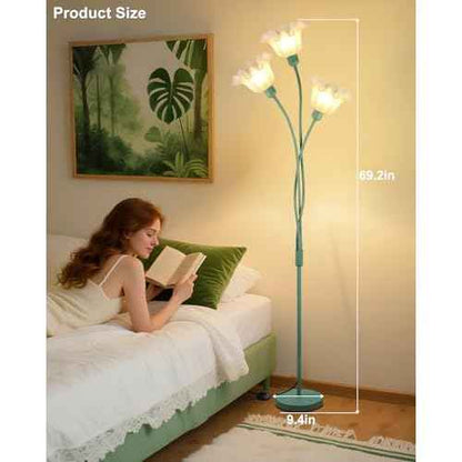 Lightdot Flower Floor Lamp for Living Room Modern Tree Floor Lamp with DIY Branch Goosenecks, Spring Green 3-Light Standing Lamp for Bedroom Kids Room