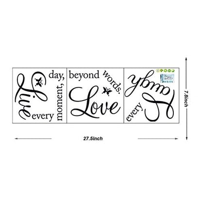 Blinggo Vinyl Decal Live Every Moment, Laugh Every Day, Love Beyond Words Wall Quote Black 15'' X 22''