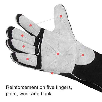 YESWELDER 16 Inches,932¢µ,Leather Forge MIG Welding Gloves, with Kevlar Stitching Heat/Fire Resistant, Palm Reinforcements, Black-Gray