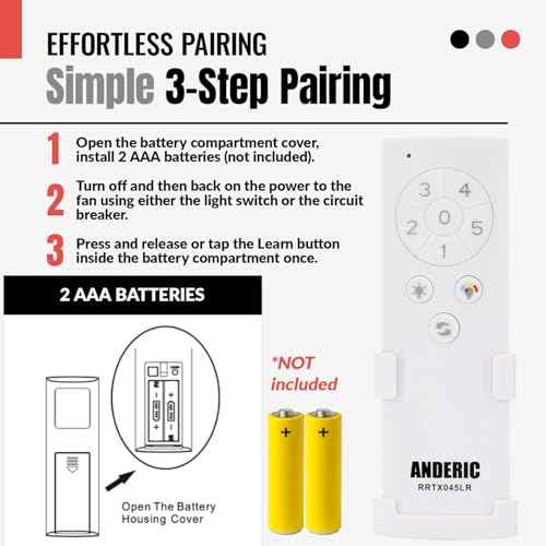 Anderic TX045-LR (White Version) for Home Decorators Collection Ceiling Fan Remote Control - RRTX045-LR A25-T045-LR