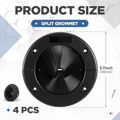 4 Pack 4" Round Brush Grommet Large Split Grommet Raised Floor Airflow Management for Home Data Center Wall Floor Cable Management