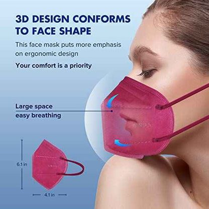 KN95 Red Face Mask 20PCS, 5-Ply Cup Dust Masks Filtration Efficiency ¡Ã95% Individually Packaged Particulate Respirators Breathable Colour Adult Mask¡¦
