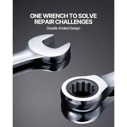 VEVOR Combination Wrench Set, 16-Piece Ratcheting Wrench Set with Organizer Rack, Cr-V Steel, Metric 8 mm to 24 mm, Ideal for General Household, Garage, Workshop, Auto Repairs, Emergency