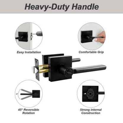 KAMOTA Privacy Door Levers, 4 Pack Matte Black Door Handles, Interior Keyless Door Lock, Left and Right Hand Reversible Doorknob, for Bed and Bathroom