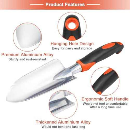 Garden Tool Set, 2 Pack Heavy Duty Gardening Tools Set Include Garden Shovel and Hand Rake Claw Tool with Ergonomic Handle, Small Gardening Hand Tools for Digging Weeding Planting Transplanting