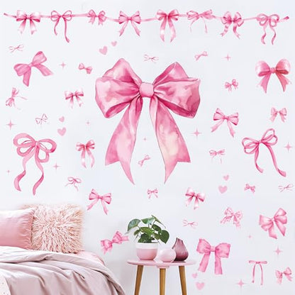 Pink Bow Wall Decal Stickers Christmas Decorations Stickers Removable Christmas Decorations Indoor Home Decor for Room Nursery School Restaurant Cafe Door Window Party