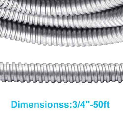 50 ft 3/4 Inch Reduced Wall Flexible Metal Conduit, Galvanized Steel Outdoor Electrical Conduit for Greenfield Wiring, Cable Management